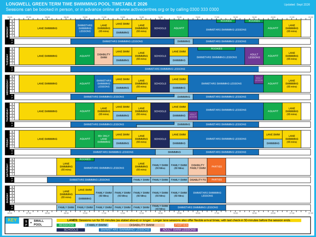 Longwell Green swimming pool term time timetable 2026