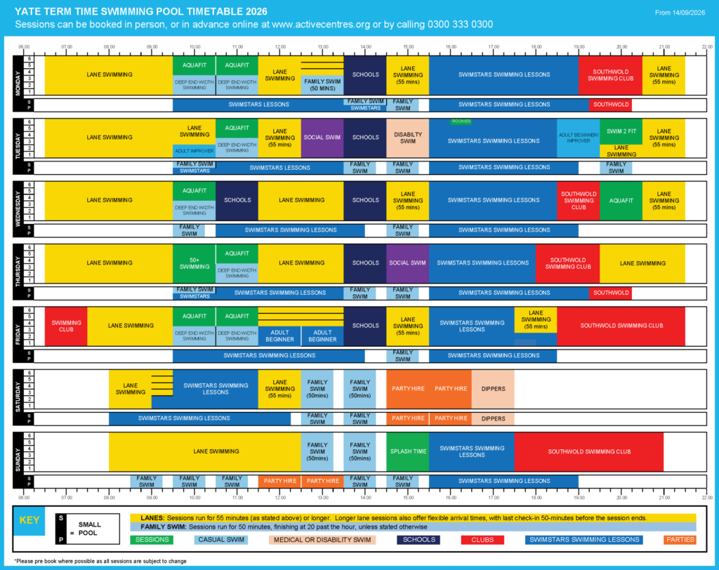 Yate swimming pool term time timetable 2026